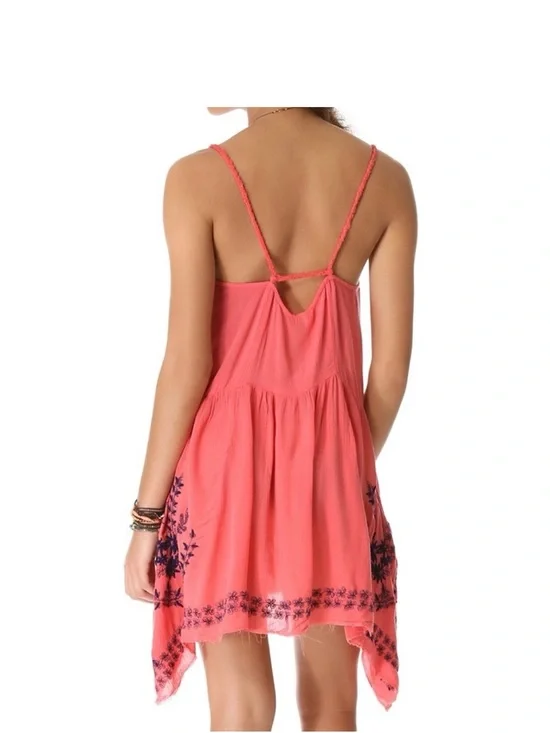Free People Meadows Of Medallion Slip Swing Dress S coral Embroidery Boho Beach - Picture 2 of 12